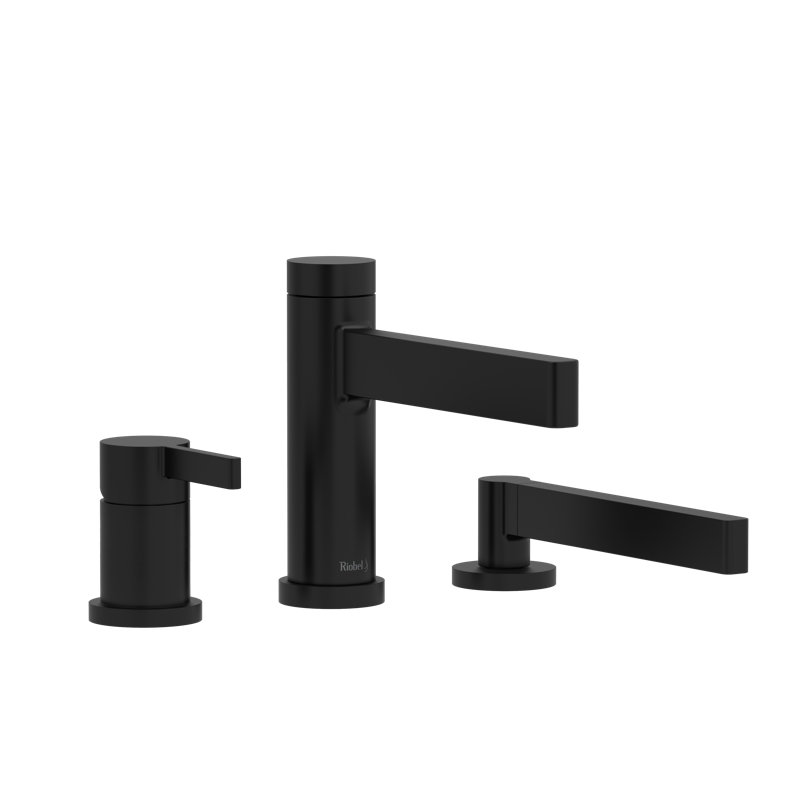 Modern Black Brass Widespread Deck Mounted Faucet with Handshower