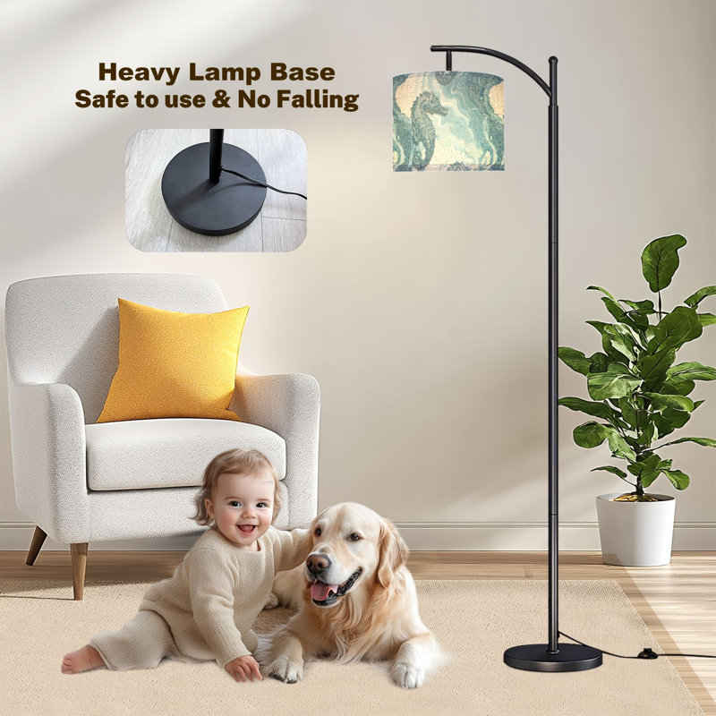 Arc Floor Lamp Toile de jouy seahorse Colorful seamless ocean for greetings Floor Lamps with Remote LED Lights Adjustable Lamp Shades Tall Standing Lamps for Reading Office Living Room
