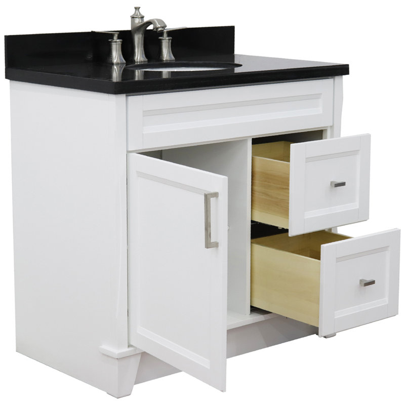 Amedea 37'' Single Bathroom Vanity with Top, White, Black Galaxy Granite