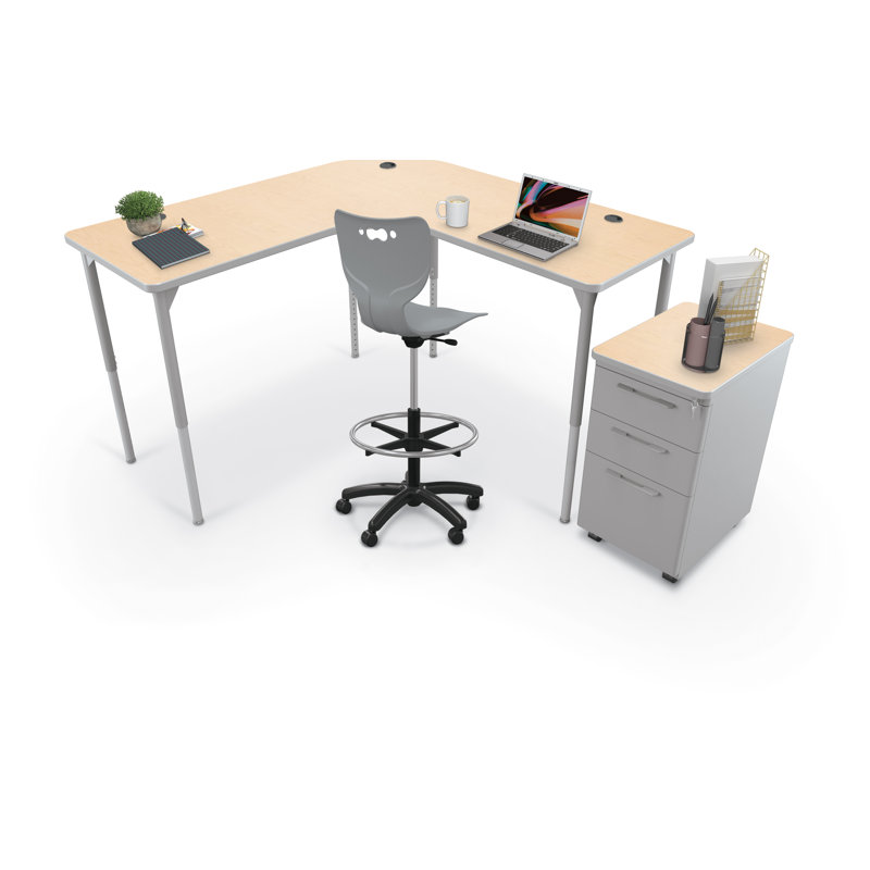Hierarchy Height Adjustable L-Shape Sit to Standing Teacher Desk, Beige/Grey