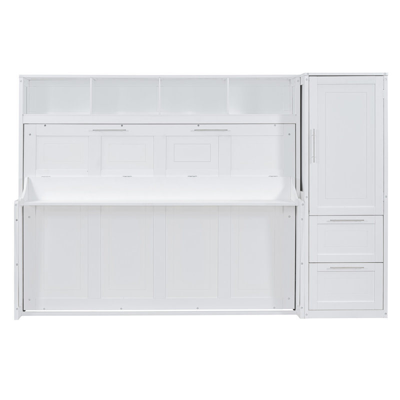 Lit escamotable Murphy avec placard et tiroirs, Blanc, Grand
