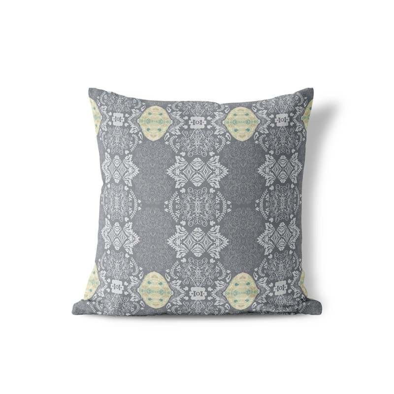 Housse de coussin décoratif carré en polyester Elegant Twirls Fennique, 16 po x 16 po, gris