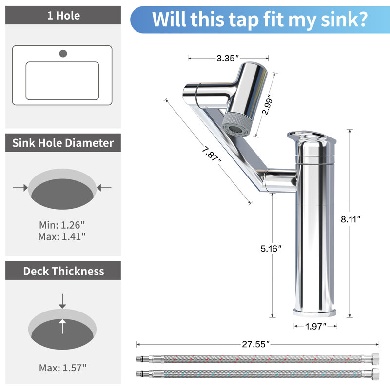 Chrome Single Handle Bathroom Faucet With Temperature Display And 1080° Swivel, Chrome