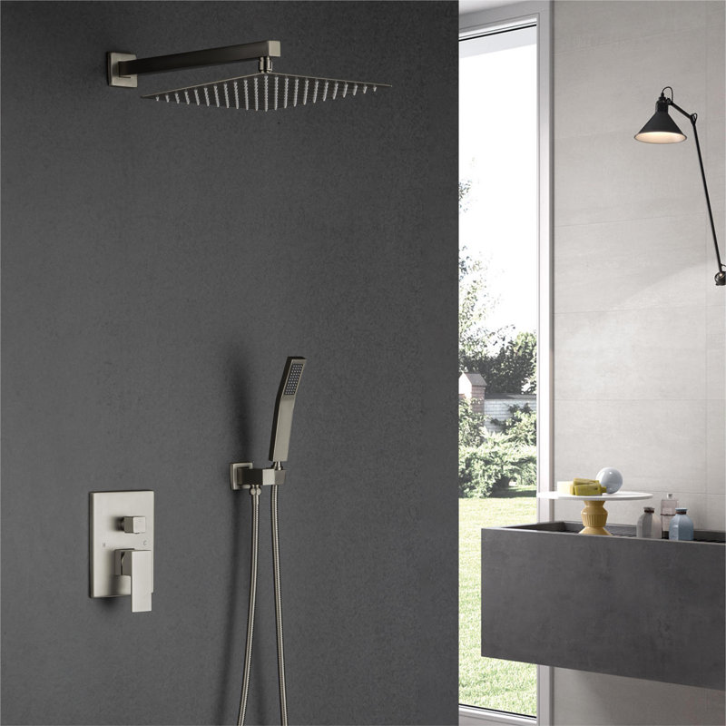 Système de douche complet avec valve brute et pomme de douche à pluie de 12 pouces, Nickel brossé