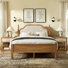 Abigale Solid Wood 3 Piece Bedroom Set, Upholstered Queen Bed Frame and 2 Nightstand, Light Brown