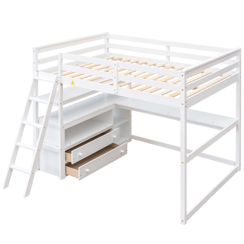 Loft Bed With Desk And Shelves, Full, White