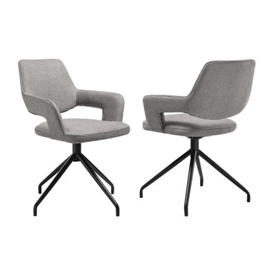 Chaises de salle à manger pivotantes modernes Gwendel avec accoudoirs en tissu et pieds en métal noir