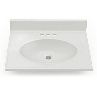 25" W Matte White Solid Surface Single Bathroom Vanity Top With Integrated Oval Sink, Backsplash, Sidesplash And 4" Centerset Faucet Holes