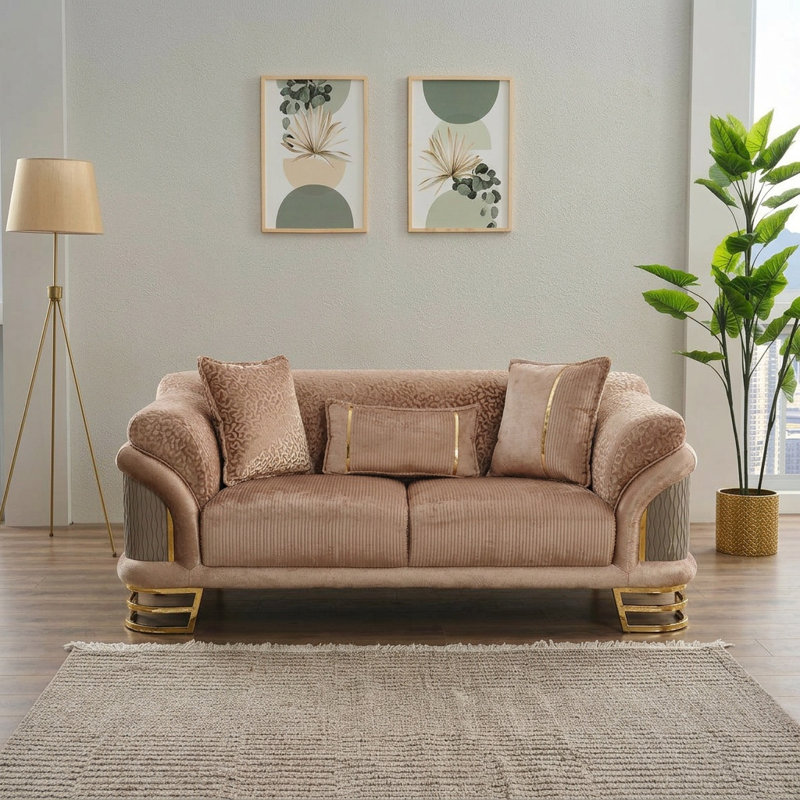 Ensemble de salon 4 pièces Vayron, Beige, Doré