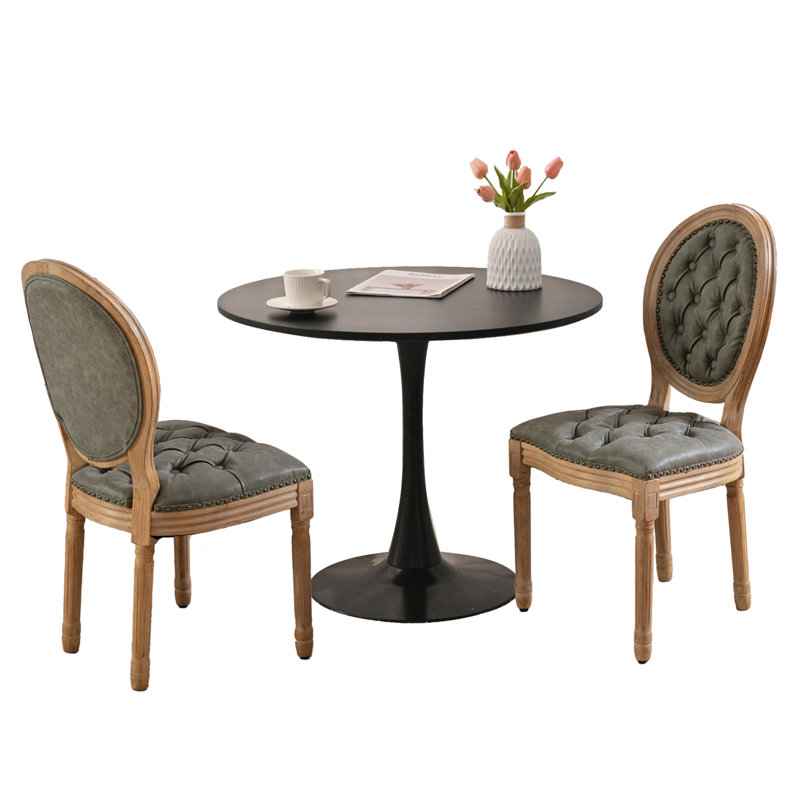 Ensemble de table de salle à manger ronde 31,5 "et 2 chaises à dossier rond, Noir, Vert