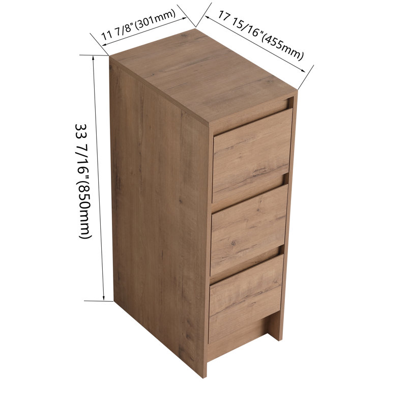 Armoire latérale autoportante 12 po avec 3 tiroirs à fermeture douce, H 33,45 po x l 11,82 po x P 17,95 po