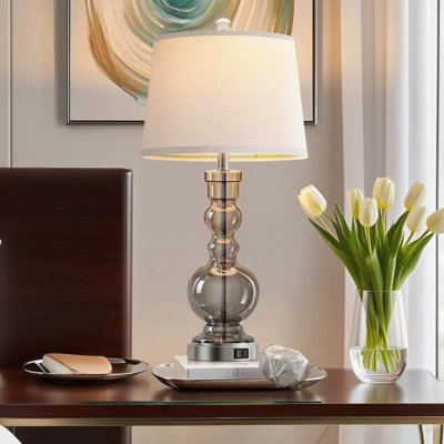 3-Way Dimmable Touch Control Glass Table Lamps Set Of 2 With Usb A+C Charging Ports For Bedroom Nightstand Living Room Decor, Bulbs Included