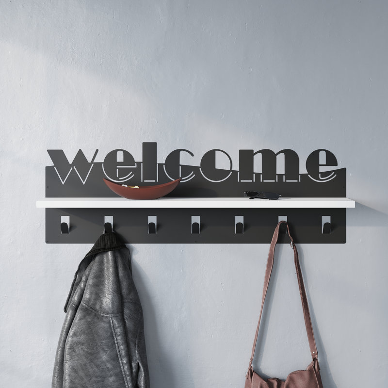 Natalino Metal Wall Organizer with Key Hooks, Black/White