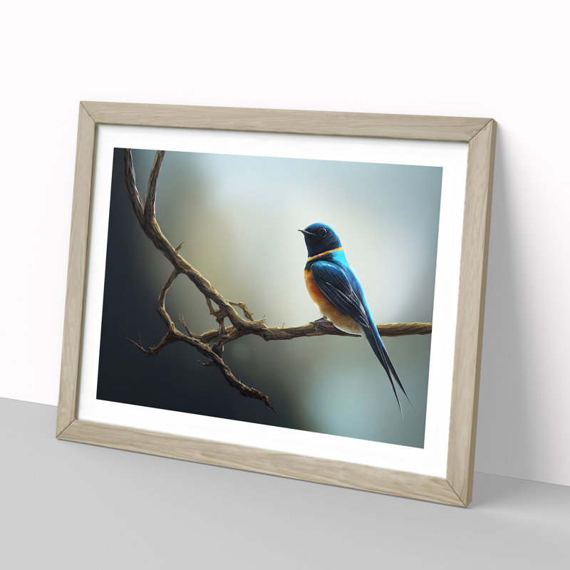 XH1022-8990X The Riveting Swallow Bird - Single Picture Frame Print, 34cm H x 46cm W x 2cm D, Oak