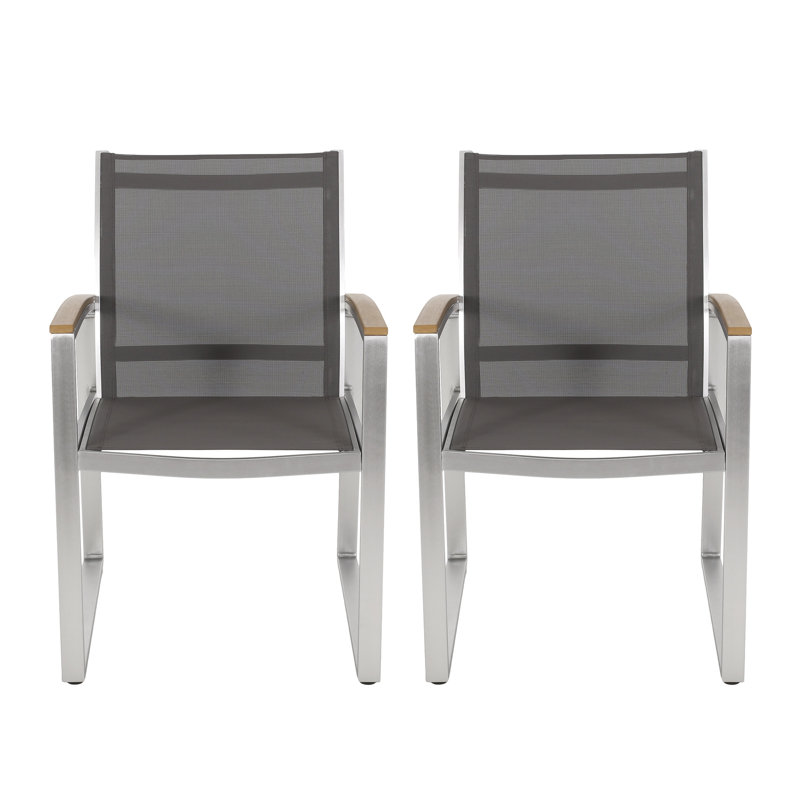 2 Patio Dining Chairs, Aluminum With Mesh Seat & Back, Rust-, Modern Of 2 Chairs - Frames, Faux Arm Supports, And Permeable Seating Area