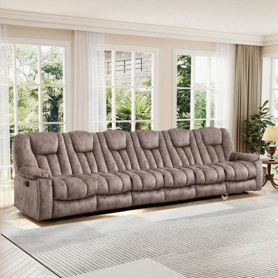 6‑Seater Manual Reclining Microfiber Sofa with Adjustable Footrest&Hidden Side Cup Holders