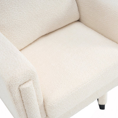 Fauteuil d'appoint rembourré avec accoudoirs en bois massif, fauteuil club carré en tissu bouclé avec coussin épais, chaise d'appoint moderne avec piètement luge pour salon et chambre