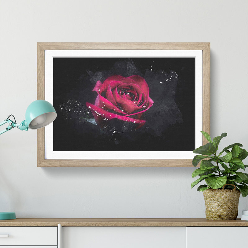 Abstract Red Rose - Picture Frame Graphic Art Print, 33cm H x 45cm W x 2cm D, Oak Framed