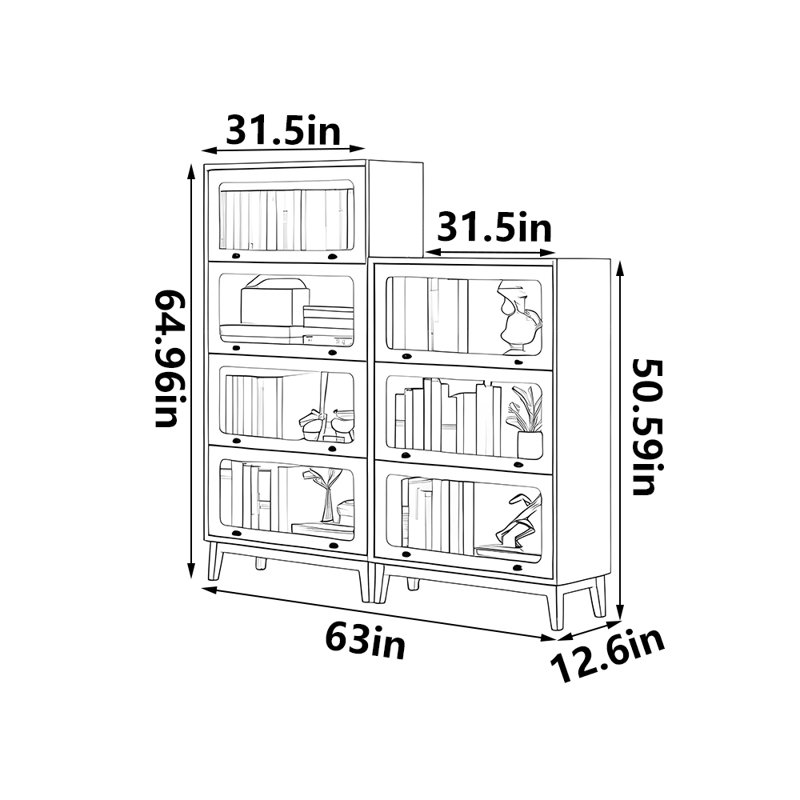 McCollum, (7 Shelves) 64.96"H x 63"W x 12.6"D