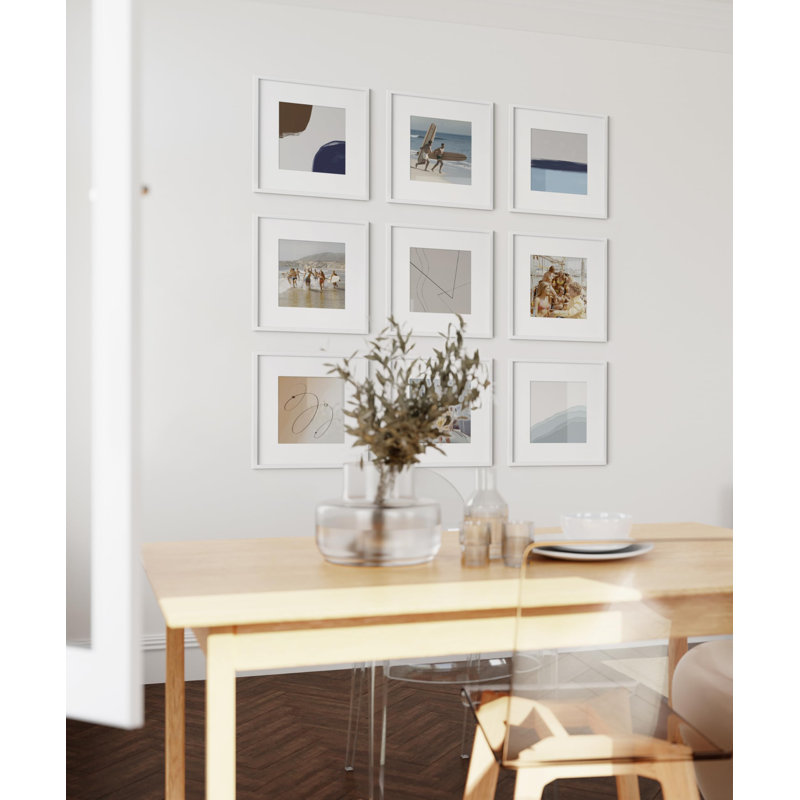 Solid Wood Picture Frame - Set of 9 with Mat, 12" W x 12" H, Solid Wood, White