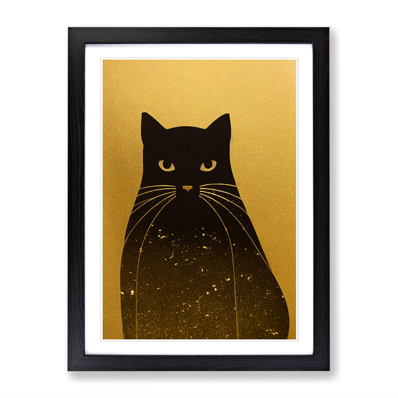 Cat Gold Leaf - Picture Frame Print, 64cm H x 46cm W, Walnut Framed