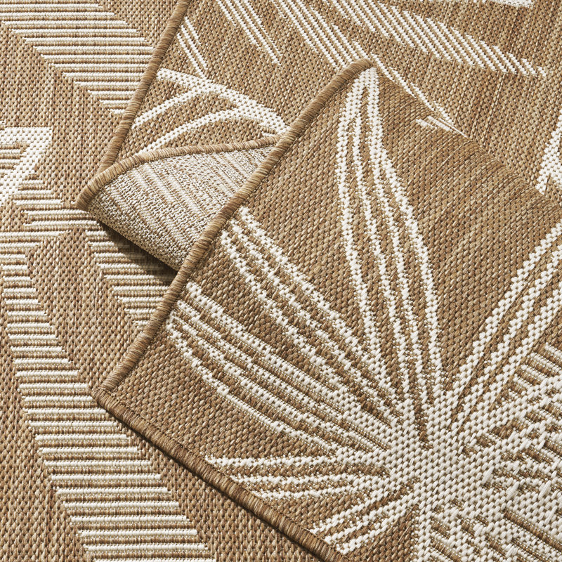 Tropical Leaf UV Resistant Woven Indoor Outdoor Rug Brown/Beige/Ivory, Rectangle 5' x 7', Brown/Beige/Ivory