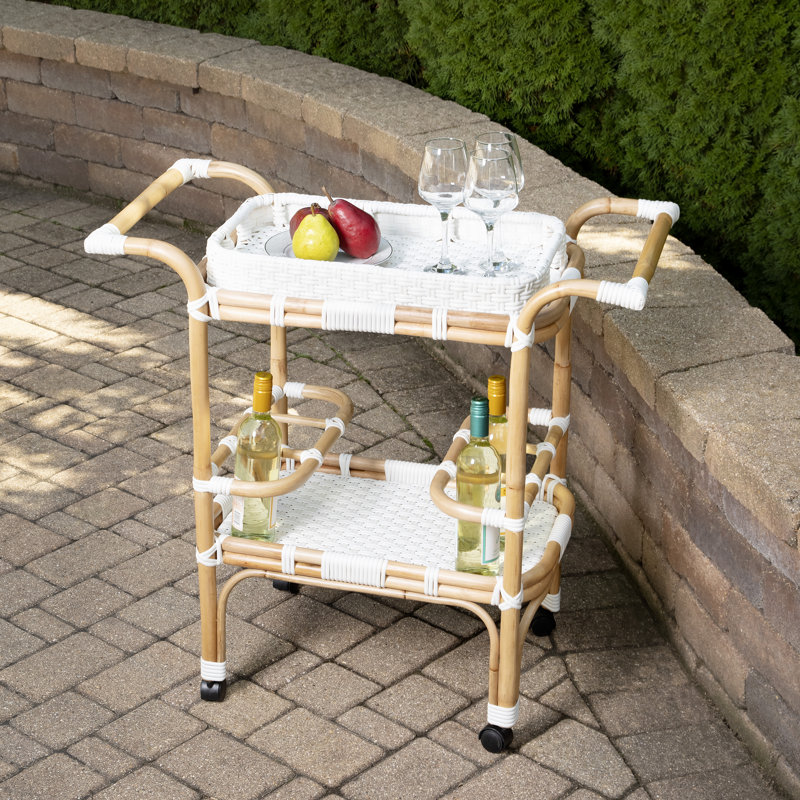 Selena & Rattan Bar Cart, White