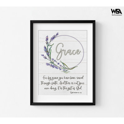 «Grace» par Susie Boyer, affiche Éphésiens 2: 8, impression de God Grace, citation de la Bible, œuvre d'art floral rustique, art mural de salon champêtre