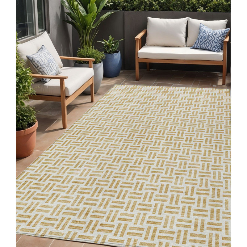 Tapis intérieur lavable à motif géométrique doré 5 pi x 8 pi