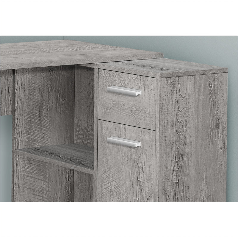 Bureau d'ordinateur en L de 46 pouces avec rangement, panneau de particules gris neutre, contemporain