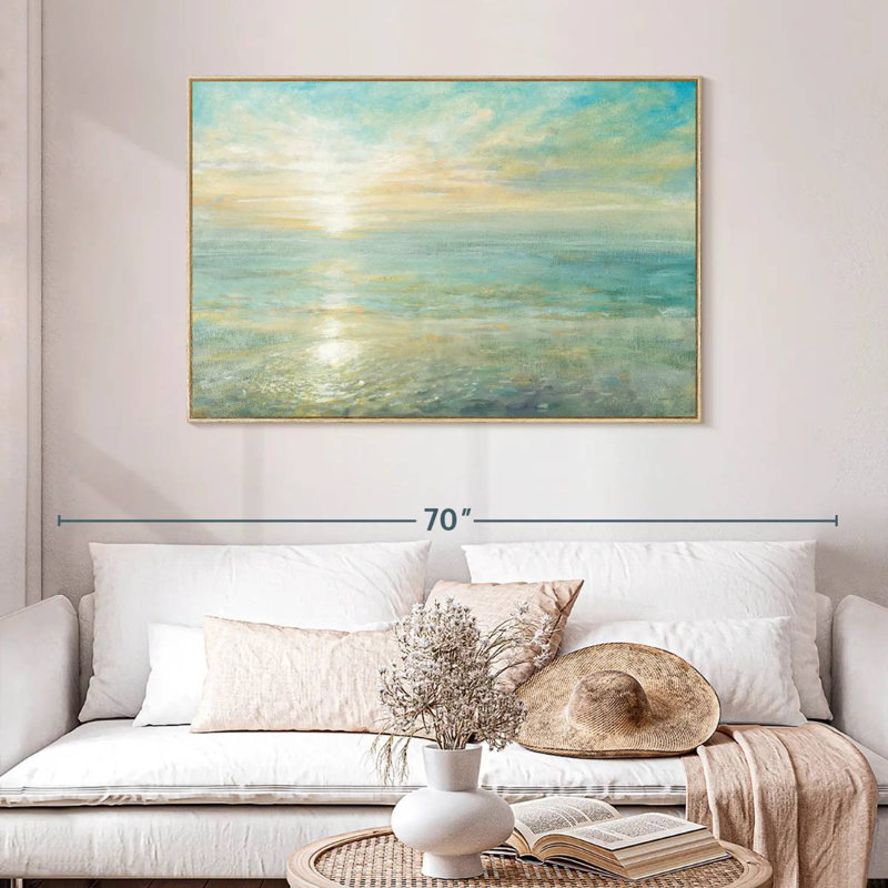 Lever de soleil, Cadre flottant en bois naturel, 46 po x 31 po