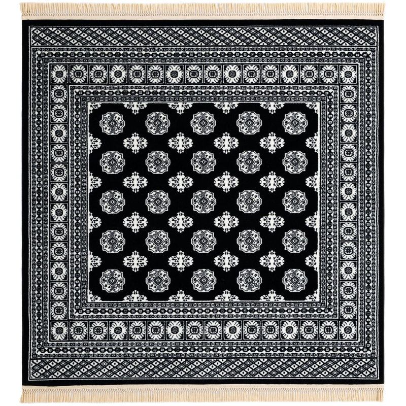 Tapis traditionnel Hinshaw noir et blanc, Carré 6 pi 1 po