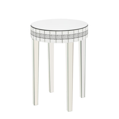 Table de style bistro Space-Optimized avec surface miroir haute définition et bordure en diamant, verre trempé, diamètre de 19,7 po, hauteur de 28,3 po, petit déjeuner élégant pour le café, conception compacte