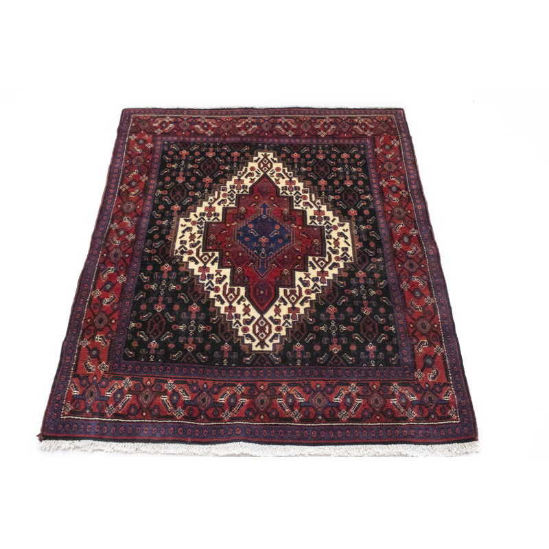 Tapis rouge / bleu en laine noué à la main Florien