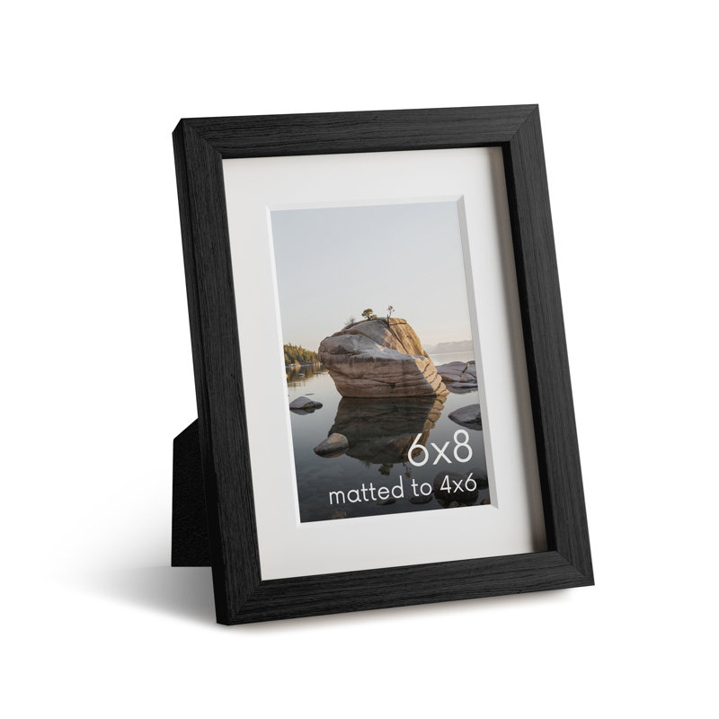 Cadre photo en bois massif avec verre, Noir, L 6 po x H 8 po