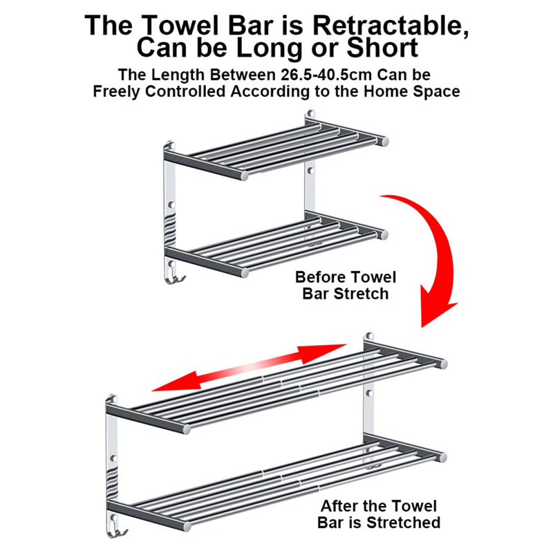 Towel Rack Wall Mounted Chrome 2 Tier Adjustable