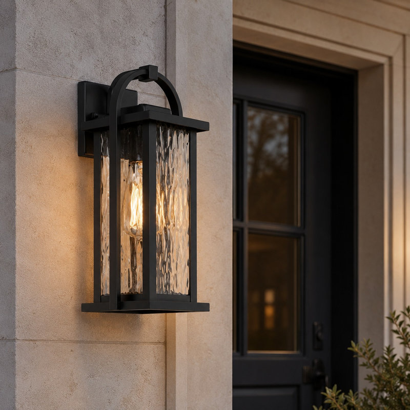 Applique murale d'extérieur 15 lumières à intensité variable 15 po avec verre ondulé, Matte Black