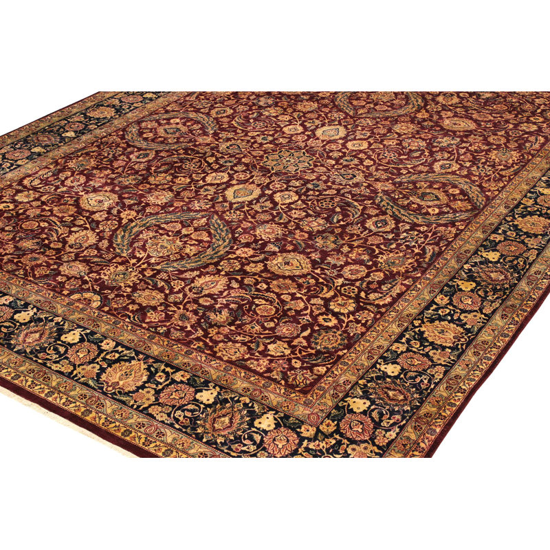 Tapis noir / rouge en laine noué à la main à motif oriental 9 pi 1 po x 12 pi 3 po Roby