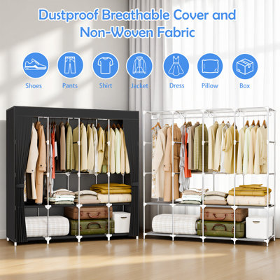  67-Inch Wide Portable Closet Organizers and Storage with 4 Hanging Rods & 8 Shelves, Multi-Functional Wardrobe Clothes Storage for Bedroom, Living Room, Closet, Garage, Dorm, Black