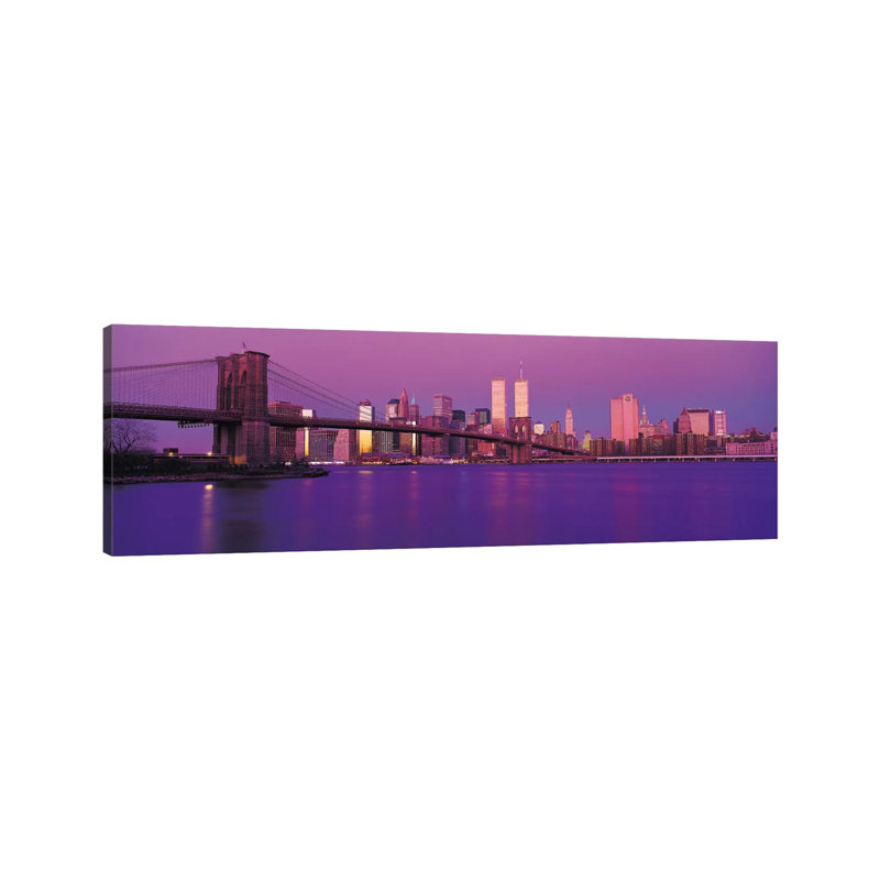 New York Panoramic Skyline Cityscape (Dusk) by Unknown Artist - Wrapped Canvas Panoramic Print