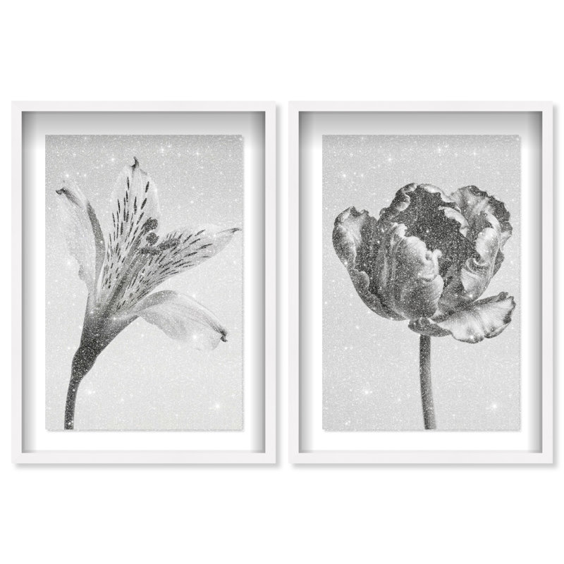 Peeking Flowers Set Set by Oliver Gal, White Shadowbox, 21.5"H x 31.5"W