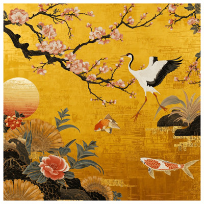 Cherry Blossom Crane Koi Shower Curtains Extra Long