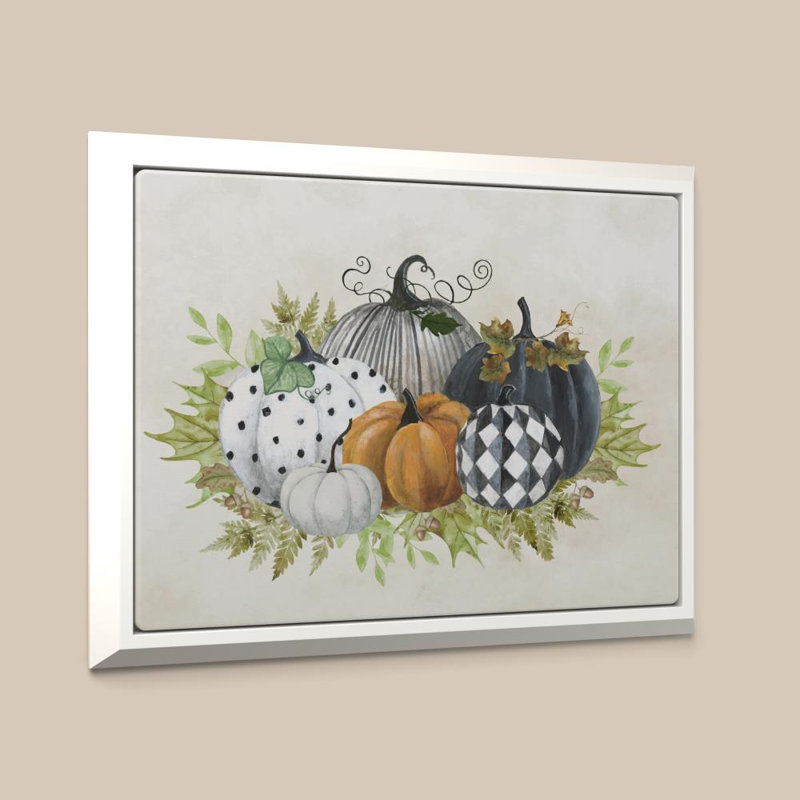 Le Champ de Citrouilles par Tava Studios - Graphique d'art sur toile, 24 po x 18 po, Cadre flottant biseauté, Blanc