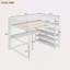 Lit mezzanine double avec tablettes de rangement et bureau sous le lit-890851822