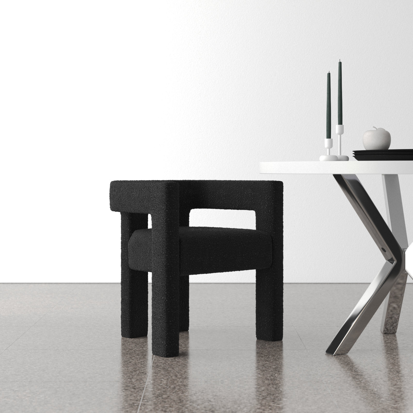 Cedernier Boucle Dining Armchair, Black