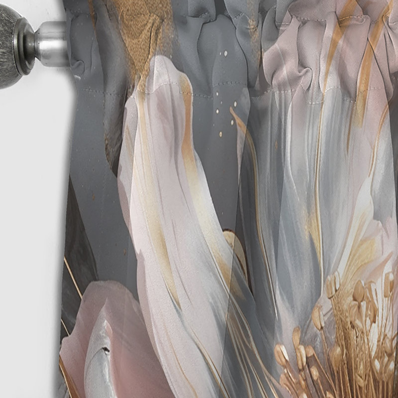 Marble Pink Gold Peony Flower III - Floral Blackout Curtain - 1 Panel, 52" W x 108" L