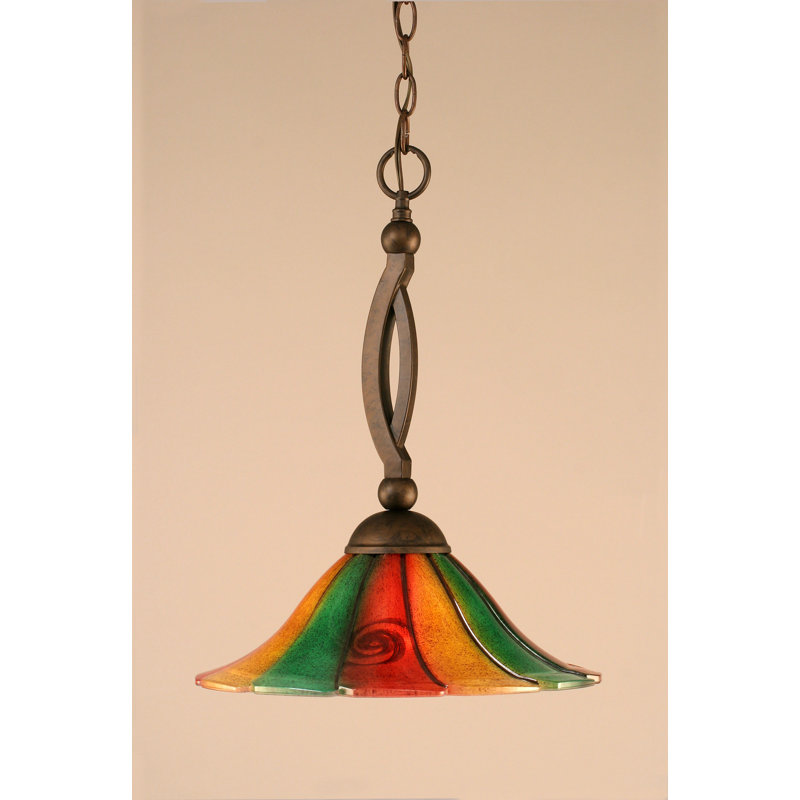 Bow Chain Hung Pendant Glass, Brushed Nickel, 18.5", Mardi Gras