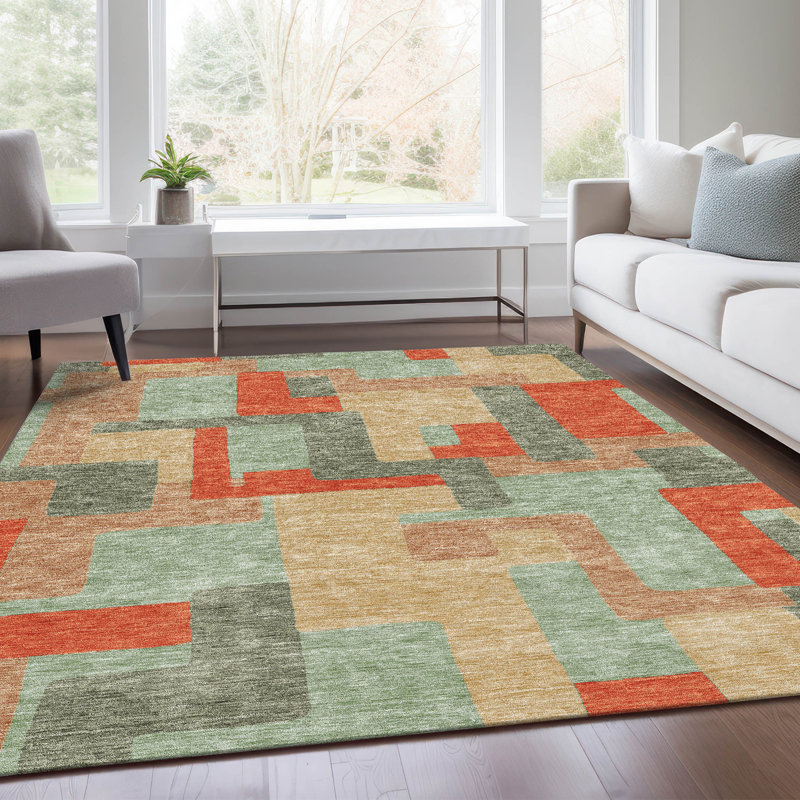 Premium Machine Washable Prisco Sage Rug, Rectangle 2'6" x 3'10"
