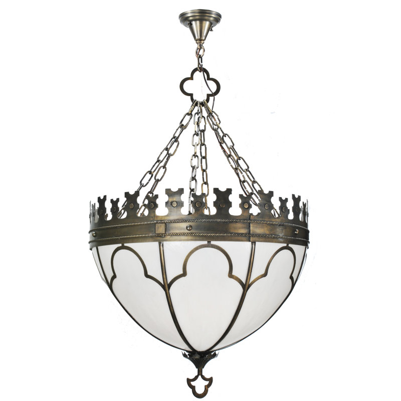 Gothic Victorian 54'' Antique Brass & Stained Glass Pendant