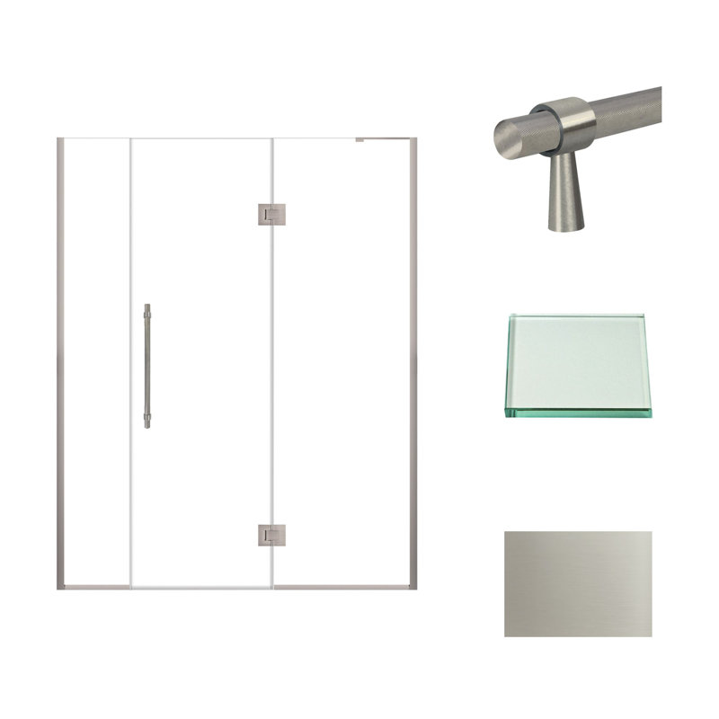 Porte de douche à charnière avec verre transparent l 61 po x H 76 po Transolide Elizabeth, Acier Inoxydable